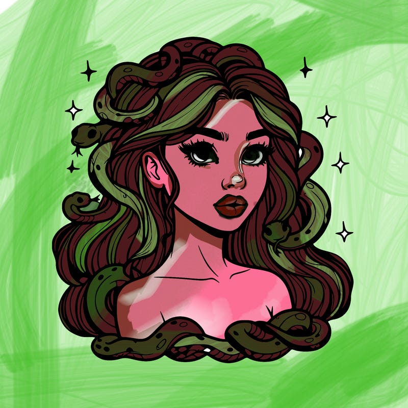 realistic girl with snakes as hair