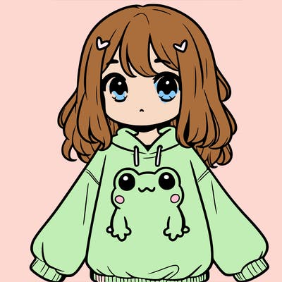girl wearing frogging sweatshirt