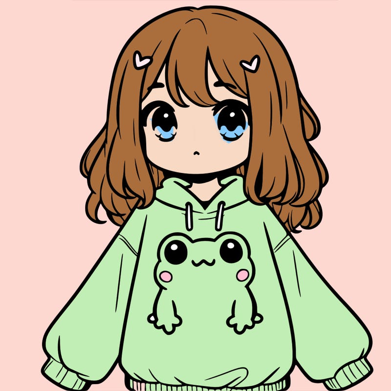 girl wearing frogging sweatshirt