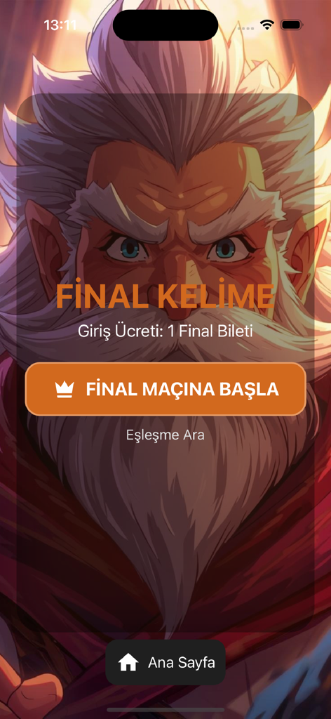 By Word - Final match lobby of By Word game featuring an illustrated elder character and a start match button.