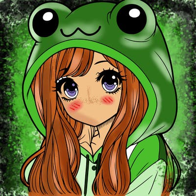 a pretty girl wearing a frog hoodie portrait with long hair