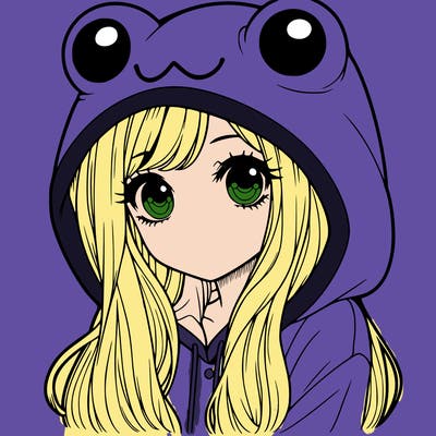 a pretty girl wearing a frog hoodie portrait with long hair