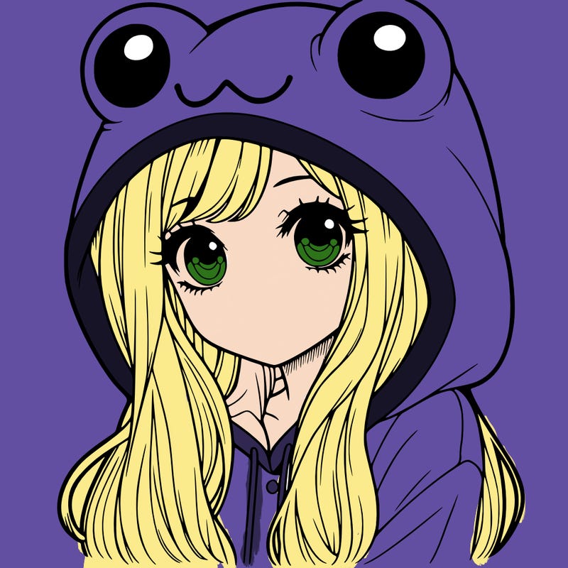 a pretty girl wearing a frog hoodie portrait with long hair