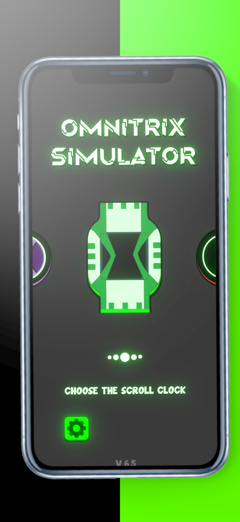 Omnitrix Simulator 2D - Pantalla de inicio de Omnitrix Simulator 2D mostrando una interfaz de reloj verde y blanca en un dispositivo móvil