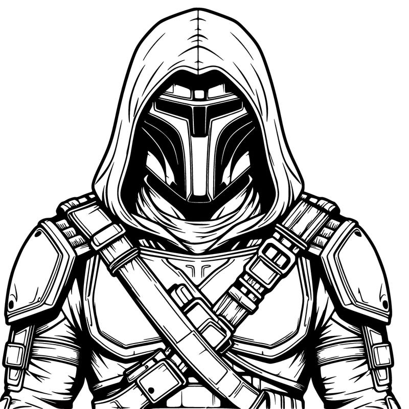 realistic warrior bounty hunter with mask and hood on