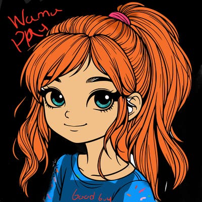 realistic girl with ponytail