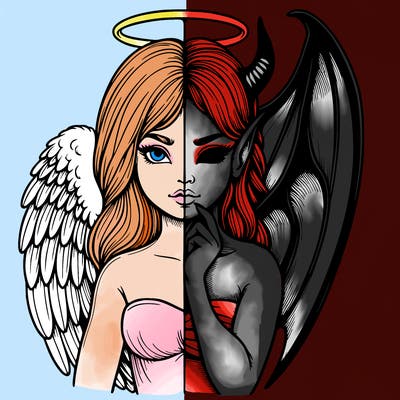 realistic angel half demon