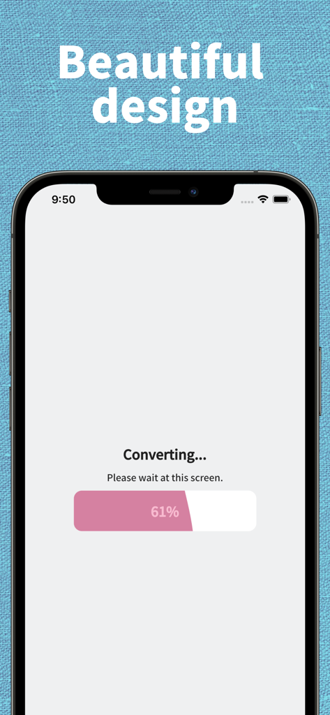 モバイルデバイスの変換進捗画面のスクリーンショット。ステータスバーが61％を示している。
