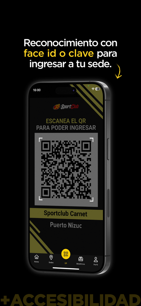 SportClub - SportClub mobile app showing a digital membership QR code for gym entry