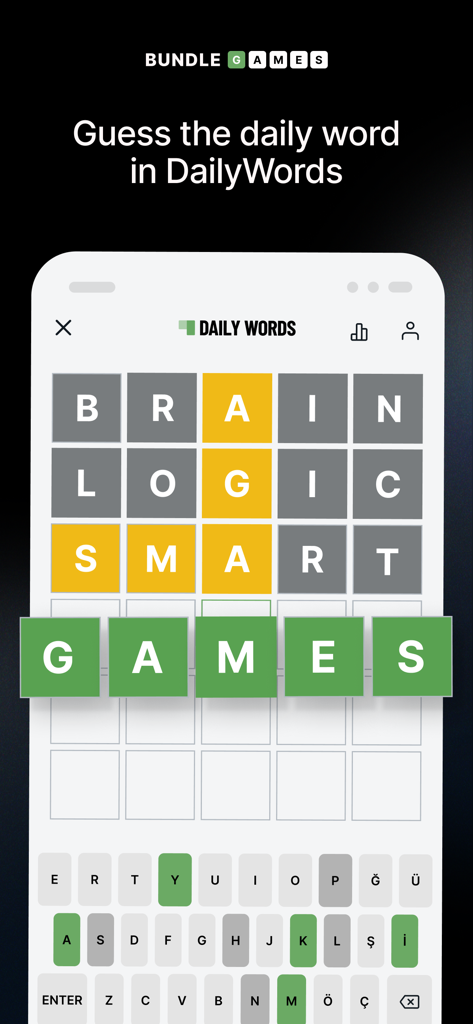 DailyWords word puzzle game interface inside the Bundle News app