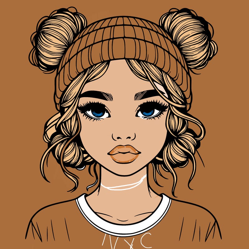 realistic girl with buns in her hair with a beanie on