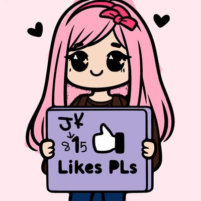 girl holding a sign saying 10 likes pls