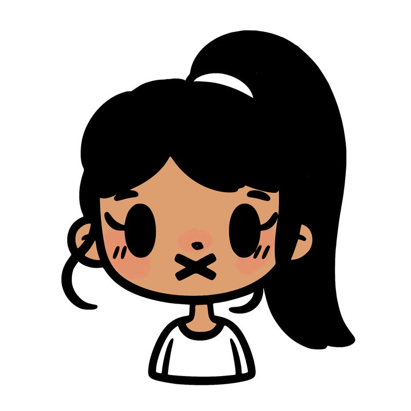 girl with a ponytail  and has no mouth