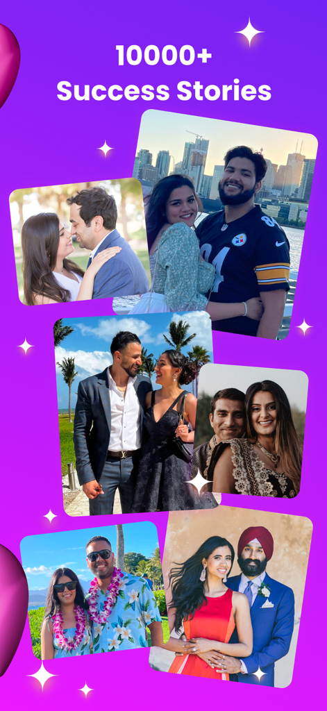 Dil Mil: South Asian Dating - A collage of happy South Asian couples who found relationships through the Dil Mil dating app