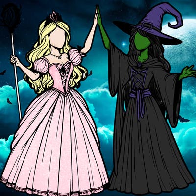 detailed realistic split of a princess and a witch
