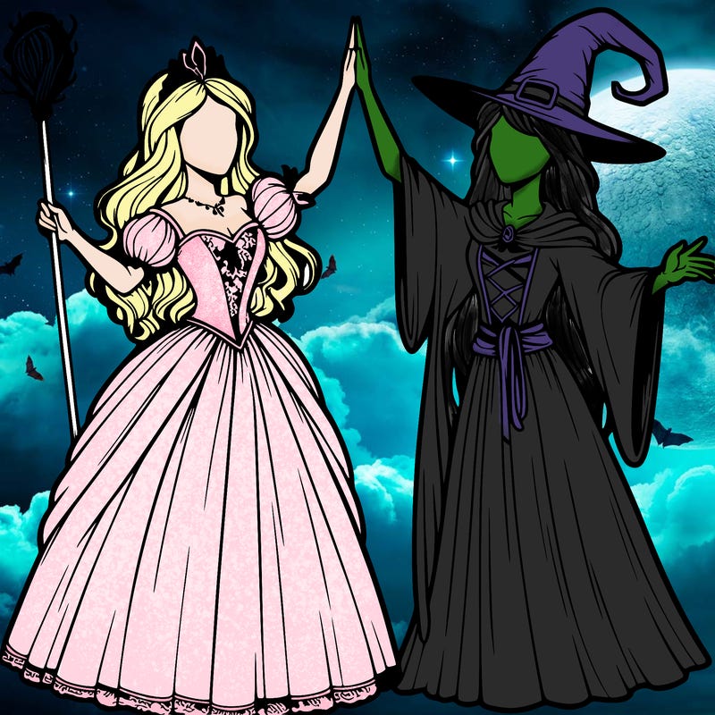 detailed realistic split of a princess and a witch