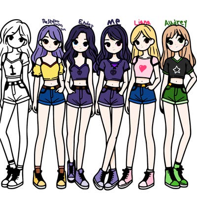 a group of girls wearing crop tops and shorts