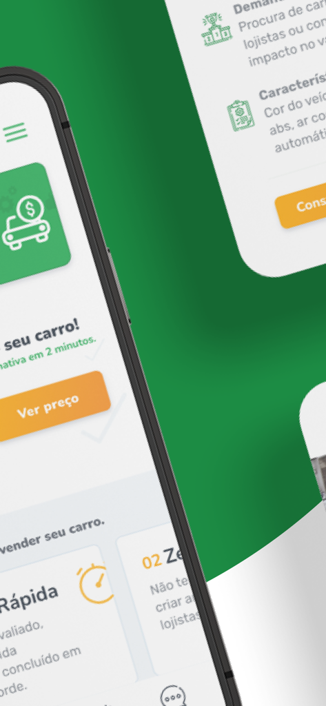 InstaCarro: Venda de Carros - Mobile app screens for InstaCarro showing car selling features and pricing options