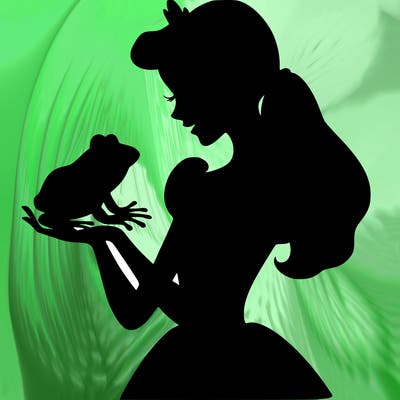 a shadow of a princess holding a frog realistic