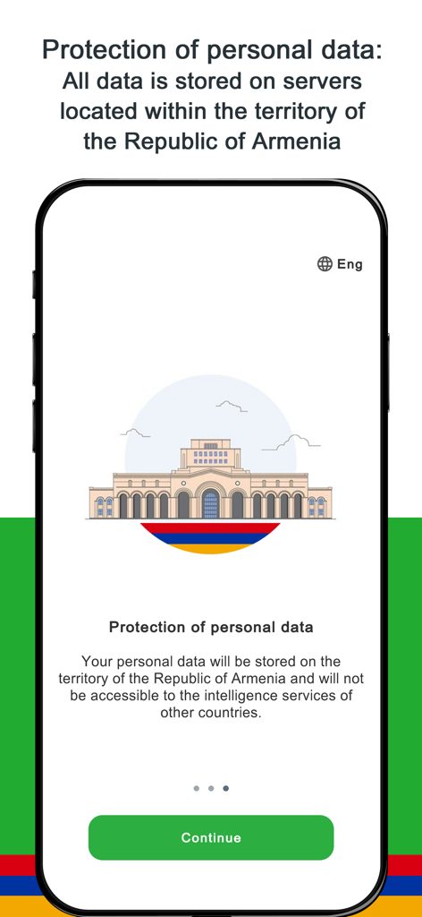 UVO - Taxi and Delivery - Interfaz de la aplicación UVO que explica el almacenamiento de datos personales en servidores armenios por seguridad