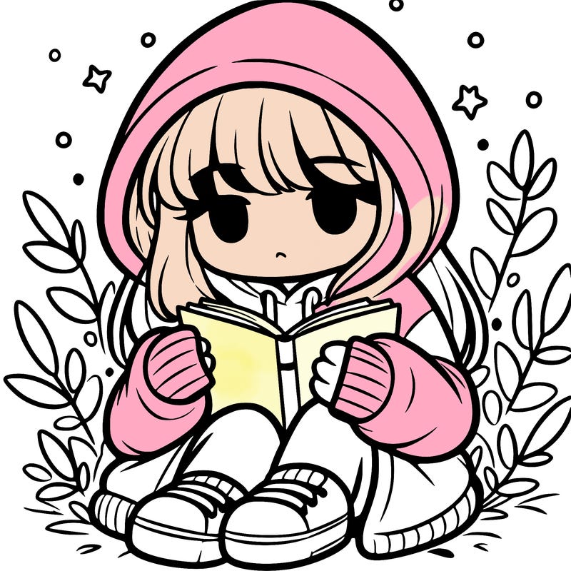 girl in oversized hoodie reading a book