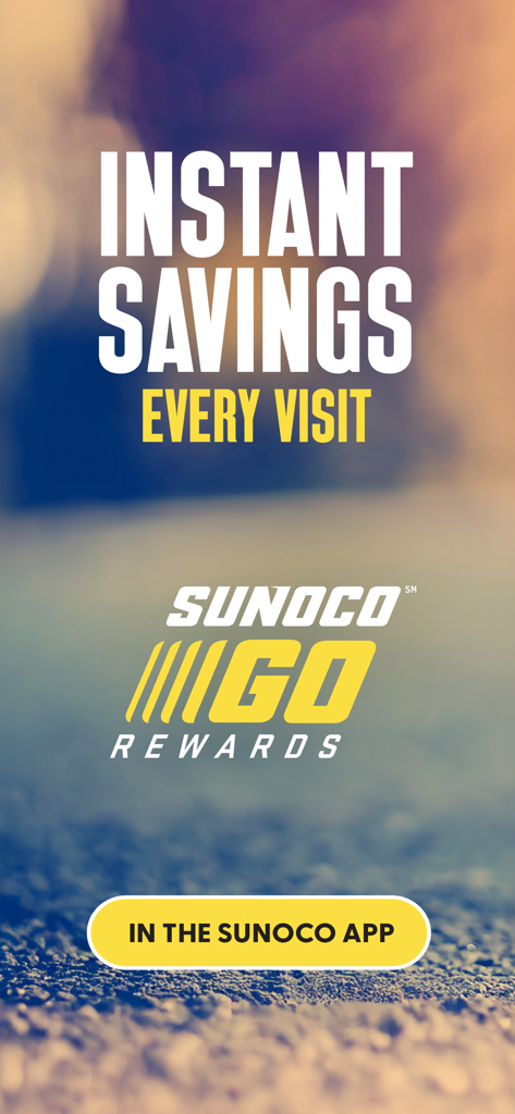 Sunoco GO REWARDS app advertisement for instant gas savings