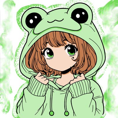 a cute teenage girl wearing a frog hoodie