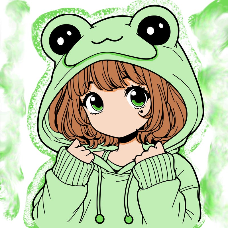a cute teenage girl wearing a frog hoodie