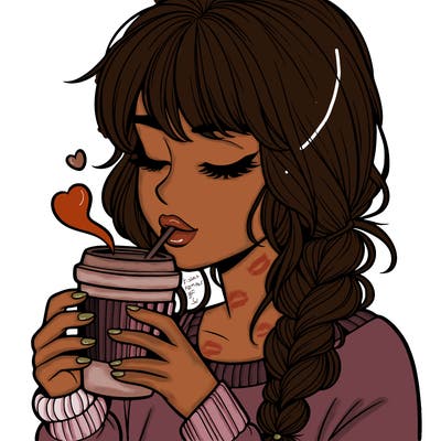 realistic girl drinking coffee