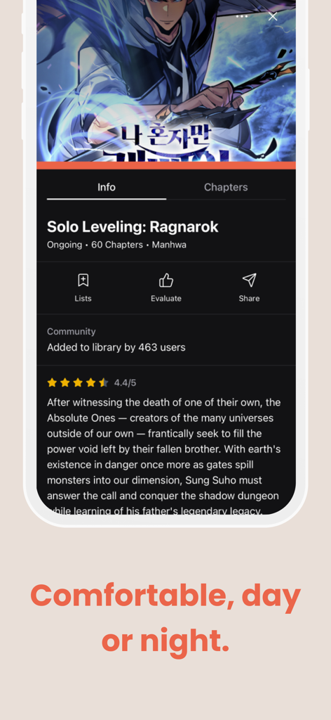 MangaTime - Manga Tracker - MangaTime app interface displaying manhwa details in dark mode.