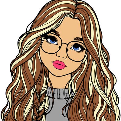 girl with long hair and freckles and glasses realistic