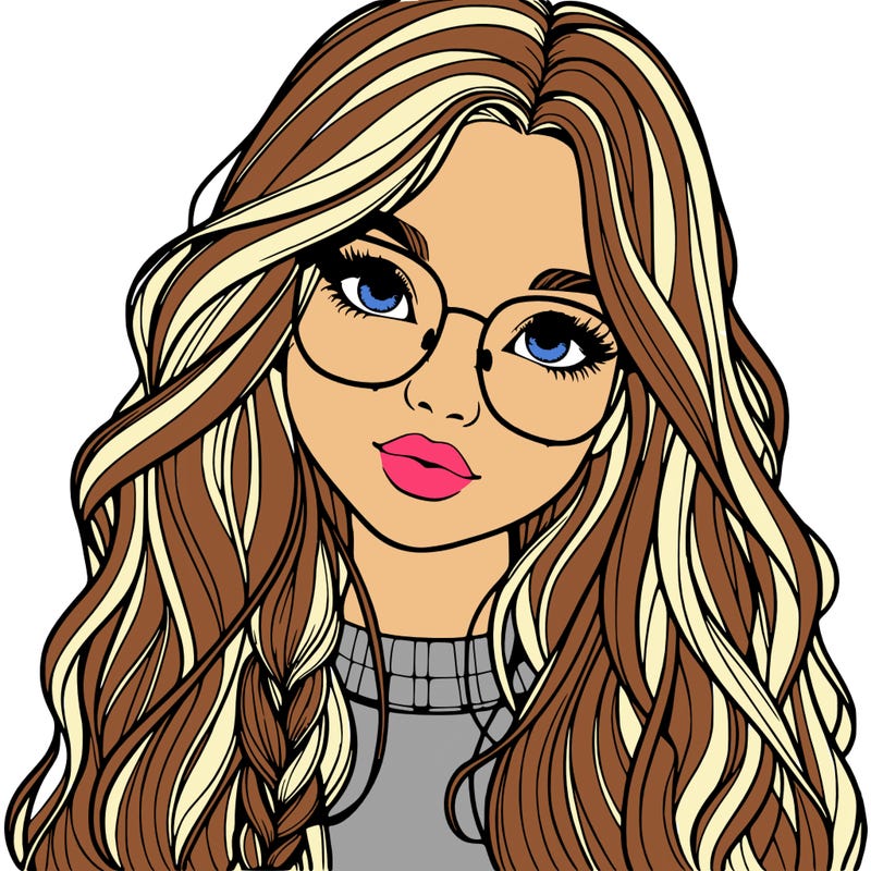 girl with long hair and freckles and glasses realistic