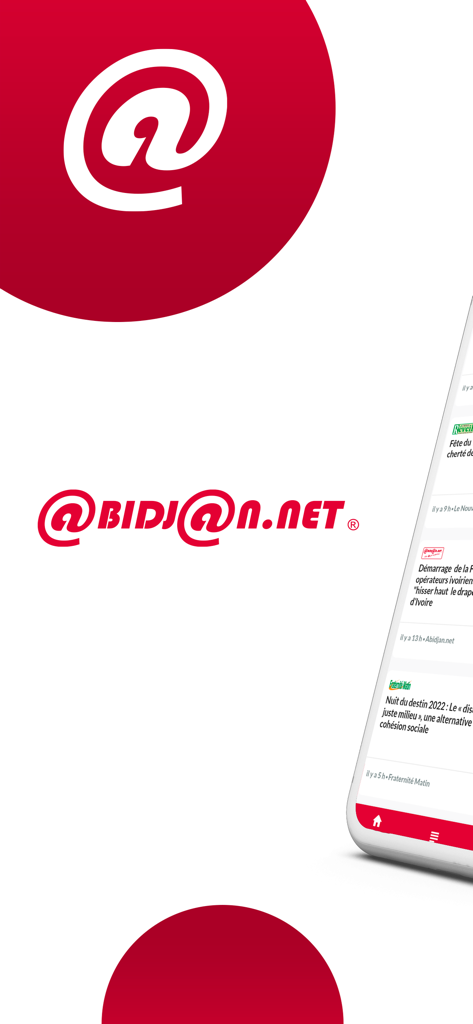 Abidjan.net - Écran d'accueil de l'application d'actualités Abidjan net avec logo et aperçu d'article