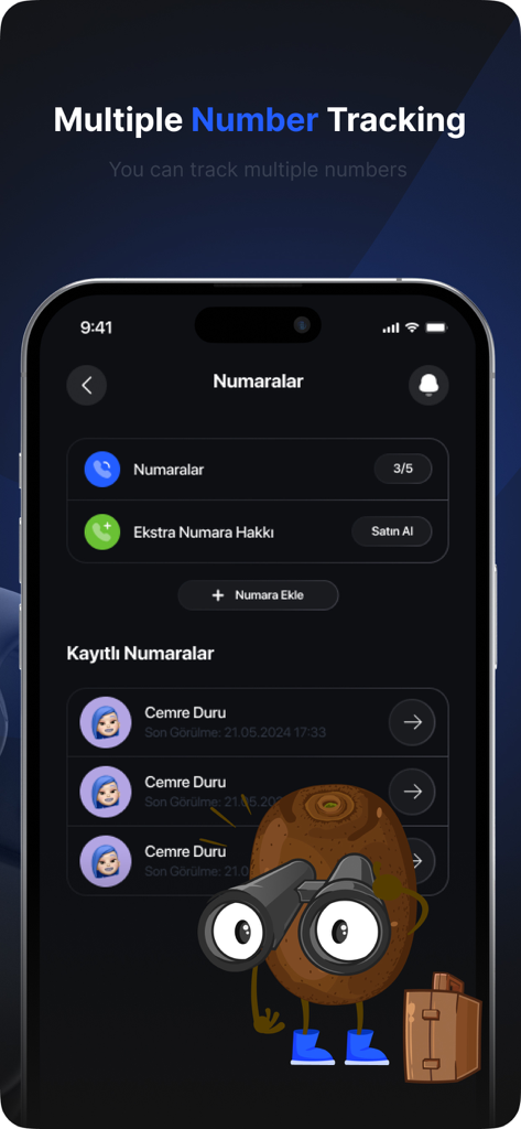 wLog: Family Monitor - Interface of the wLog app showing the multiple number tracking feature for monitoring family activity