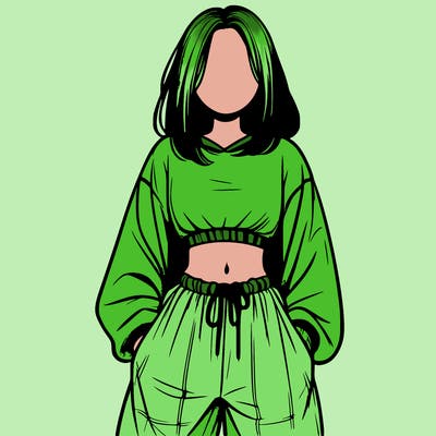 realistic girl faceless with baggy pants and a crop top