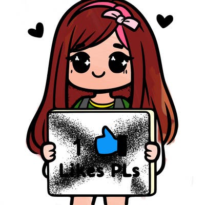 girl holding a sign saying 10 likes pls