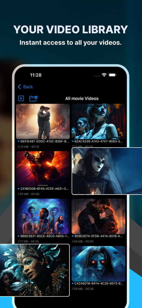OMP - Offline Media Player - User interface of the OMP app showing a collection of offline videos in a gallery view