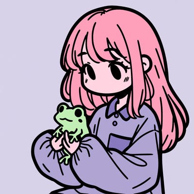 girl with long hair and a oversized shirt. and she is holding a frog