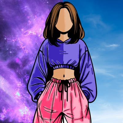 realistic girl faceless with baggy pants and a crop top