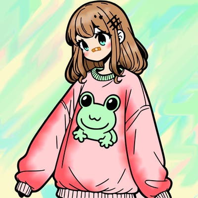 girl wearing frogging sweatshirt