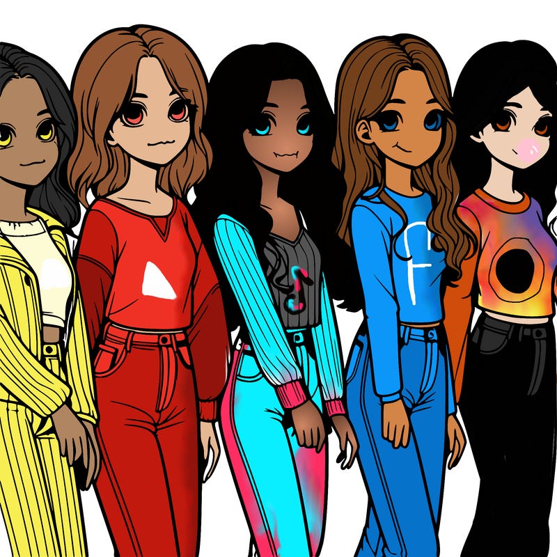 six girls in a line realistic