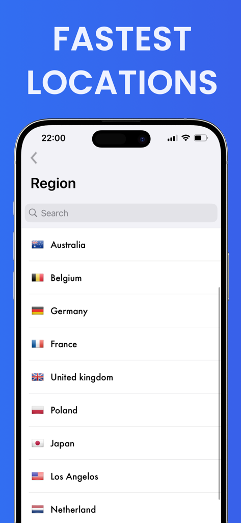 A list of global VPN server locations including Australia, Germany, France, and the United States in the app interface.