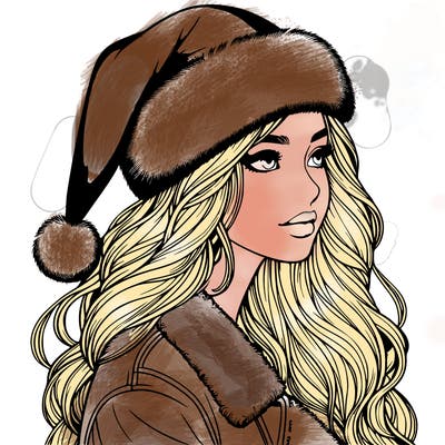 realistic girl in santa hat