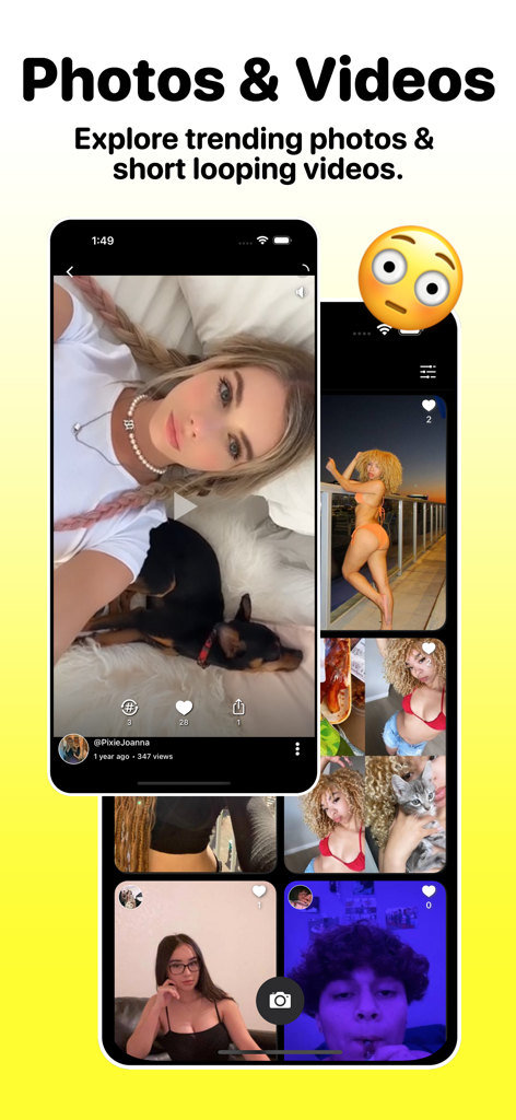 Dizkover: Find Friends Near Me - Dizkover app interface showing trending photos and short looping videos