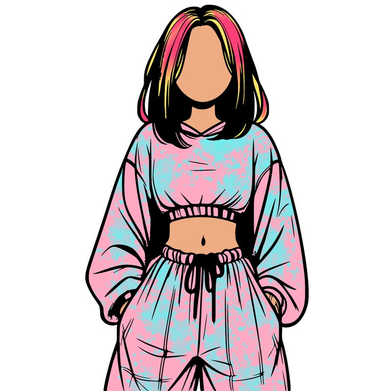 realistic girl faceless with baggy pants and a crop top