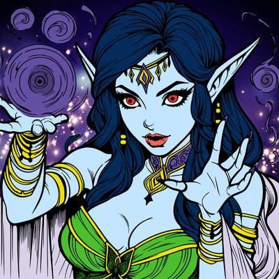 realistic scary beautiful elf sorceress casting spell