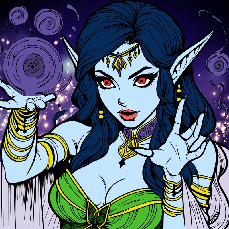 realistic scary beautiful elf sorceress casting spell