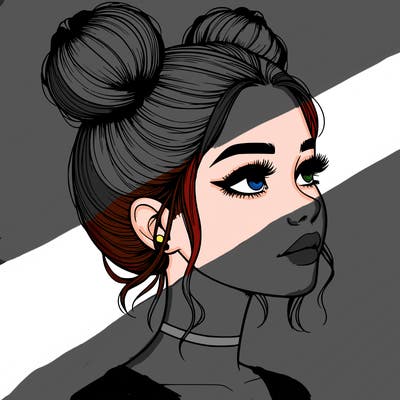 realistic girl with buns on the top of her head