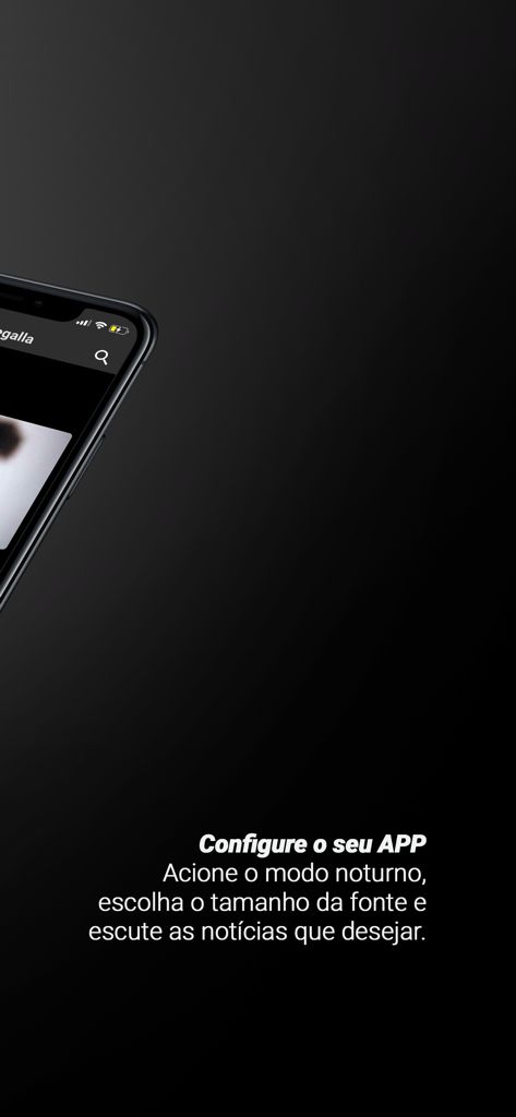 Smartphone showing the Estado de Minas app with options for night mode and font size adjustments