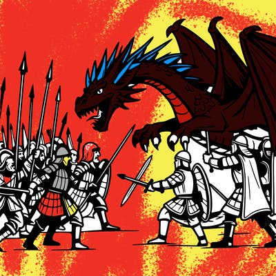 dragon fight scene with soldiers similar to game of thrones